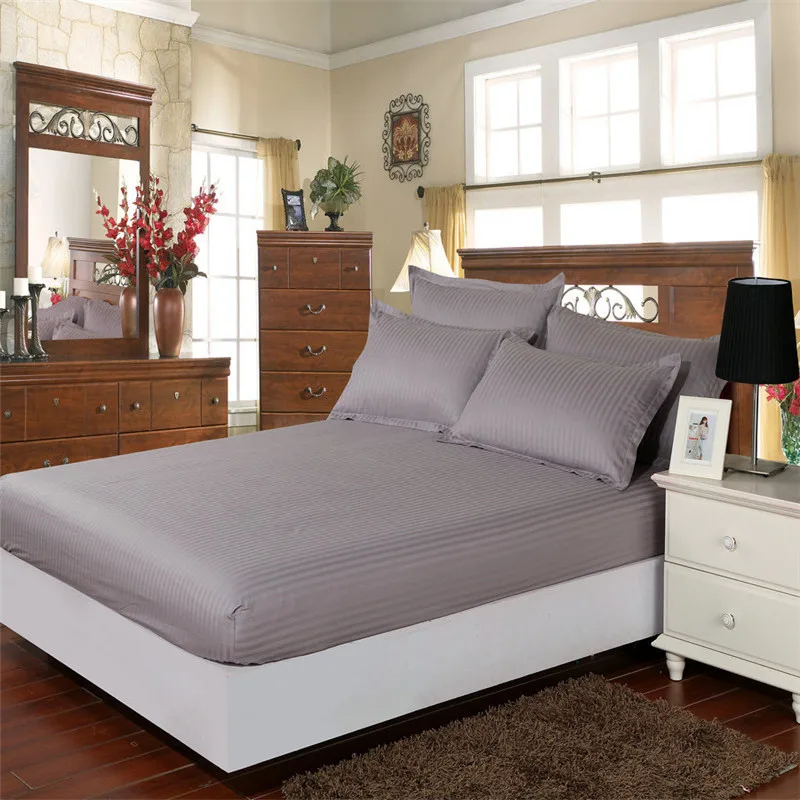 

Hotel Bedding Set 100%Cotton Grey Color 1 Fitted sheet 1 Flat sheet 2 Pillowcase 4-piece Satin stripe Beige/ USA Size SHEET SET