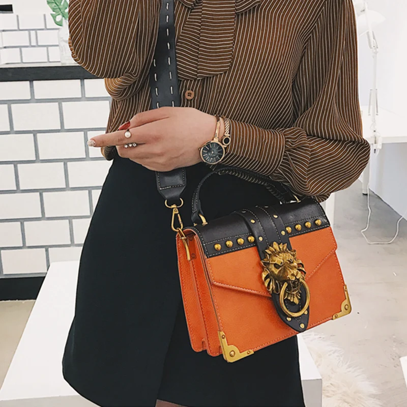 

2018 Autumn Luxury Women New Messenger Bags Fashion Lion Lock Pu leather Brown Handbags For Femals Corssbody Bag