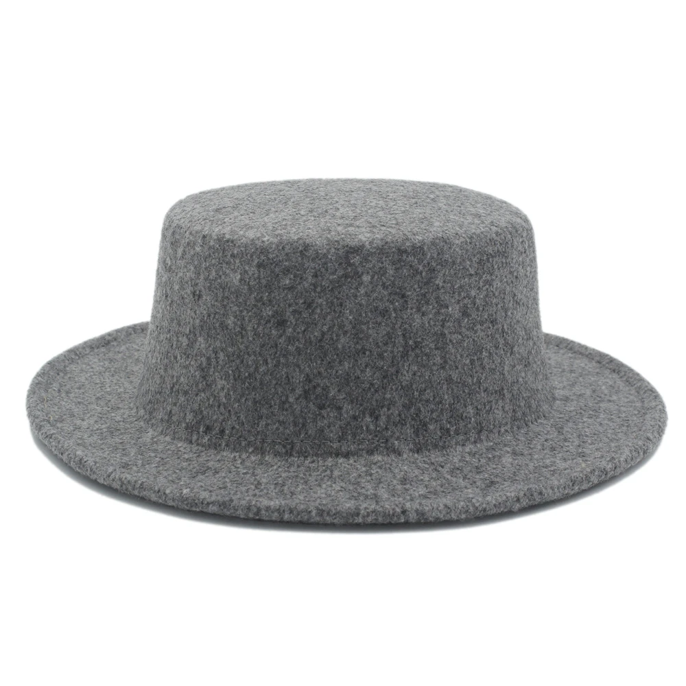 Шерсть Boater гладкая шляпа для женщин Мужские фетровые широкие полями Chapeu de Feltro Gambler Prok Pie Fedora Hat