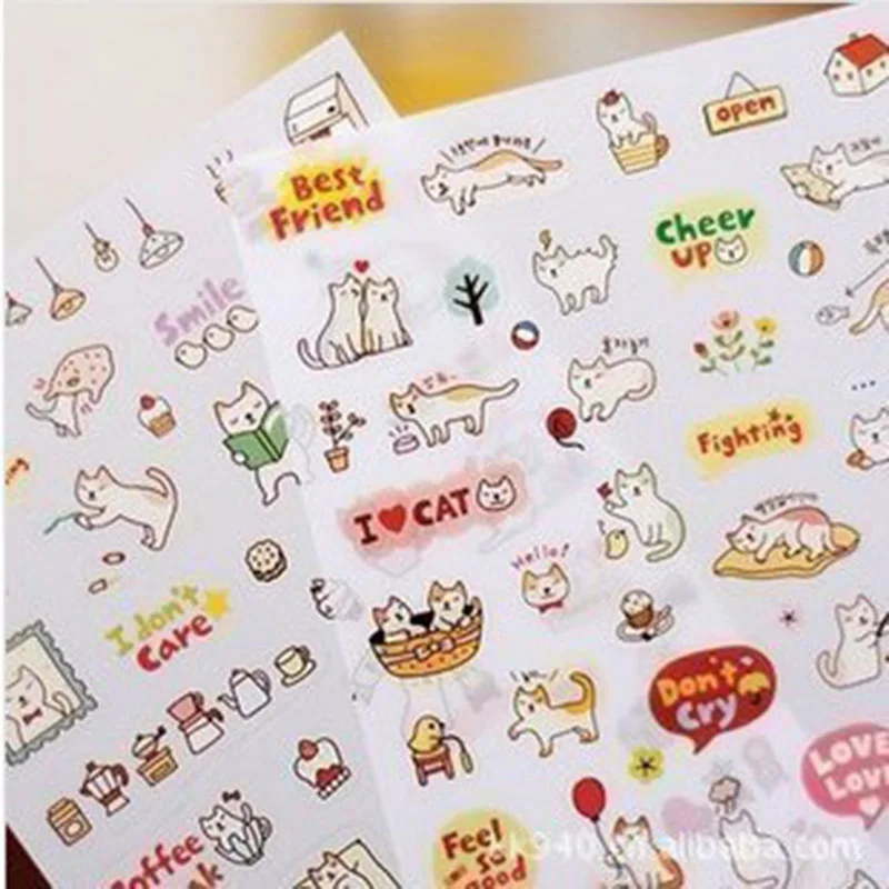 

6 sheets/lot (1 bag) DIY Cute Kawaii Cartoon Cat PVC Sticker for paper Scrapbooking decor Kid Children Diary Student 909