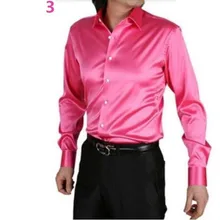Мужская рубашка на заказ повседневные Костюмы шелковое атласное с длинными рукавами Повседневные рубашки модные стильные рубашки для жениха розового цвета