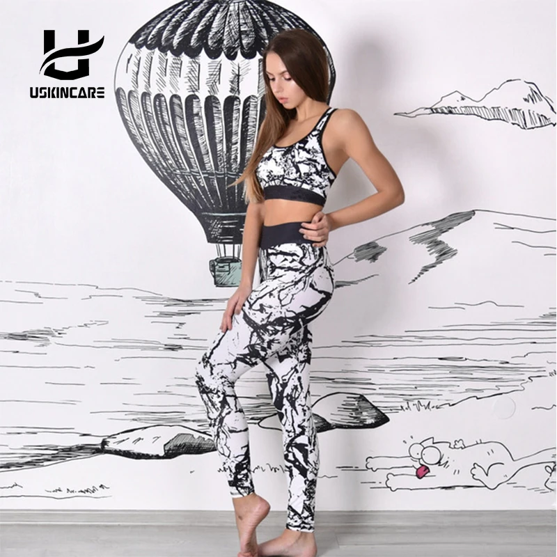 USKINCARE Women S Yoga Set Fitness Leggings Workout Gym Pants Stripe Camouflage Print Sports Leggings Fitness