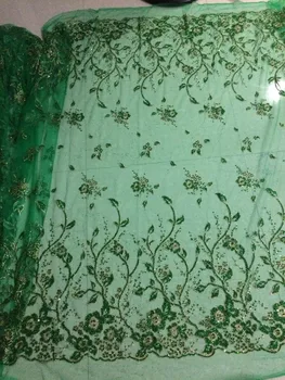 

fashion CGL-92606 African tulle Lace fabric in green color african guipure lace Fabric with glitter