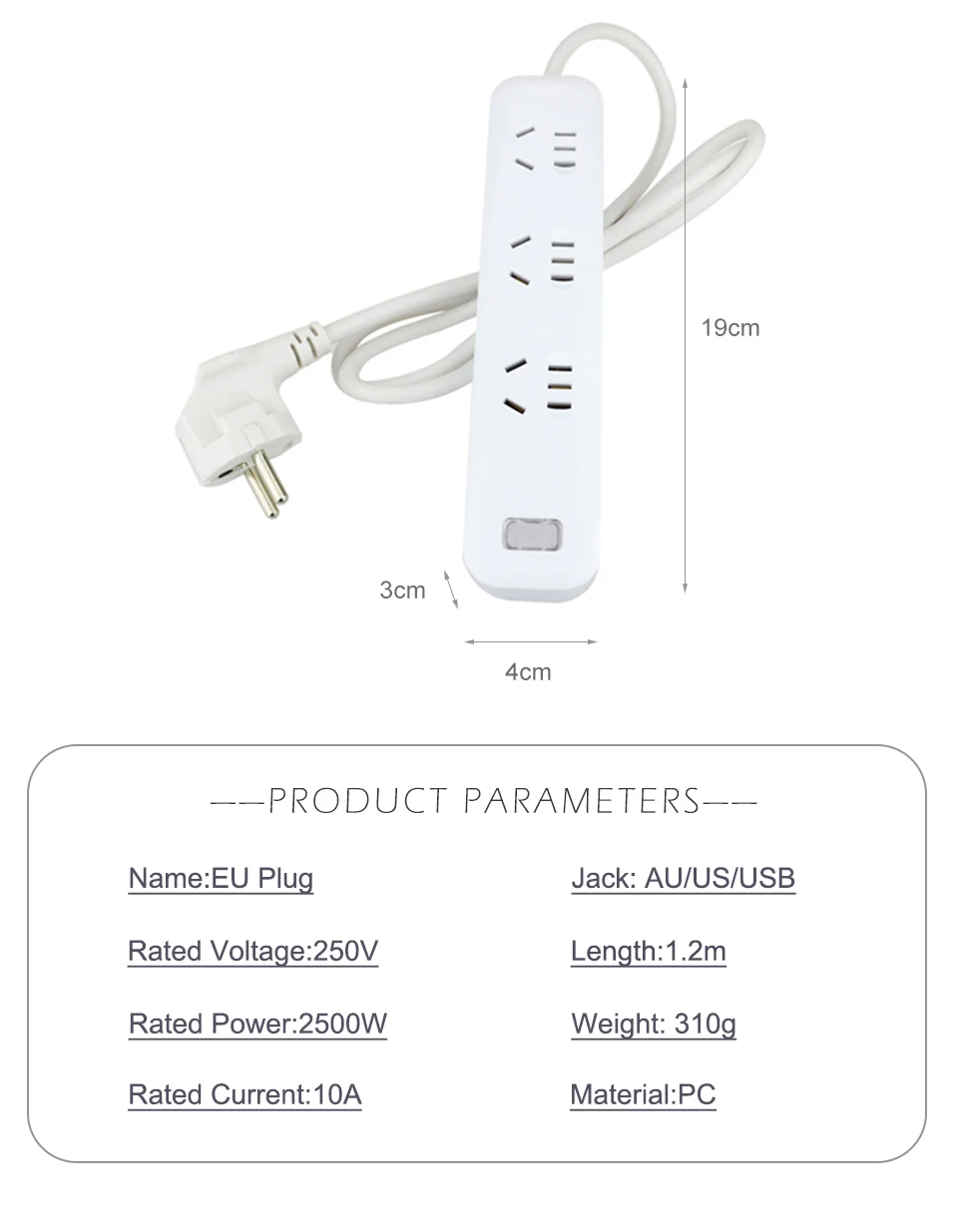AU US To EU Plug With USB Power Strip Socket Interface Adapter Travel Wall Converter 250V 10A 2500W Fast Charging Extension (9)