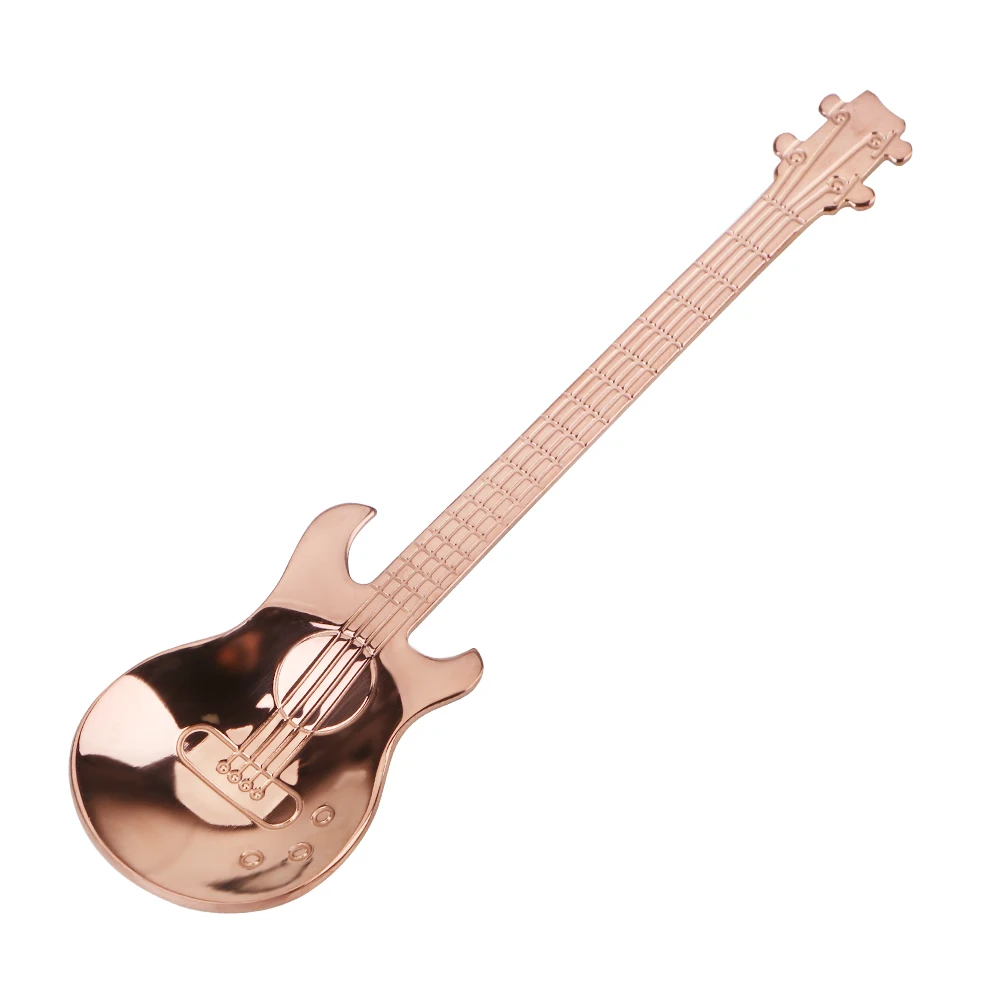 HILIFE ложка для гитары из нержавеющей стали, маленькая чайная, кофейная ложка с длинной ручкой, ложки для мороженого, десерта, чайная ложка, домашняя кухонная посуда - Цвет: Rose Gold