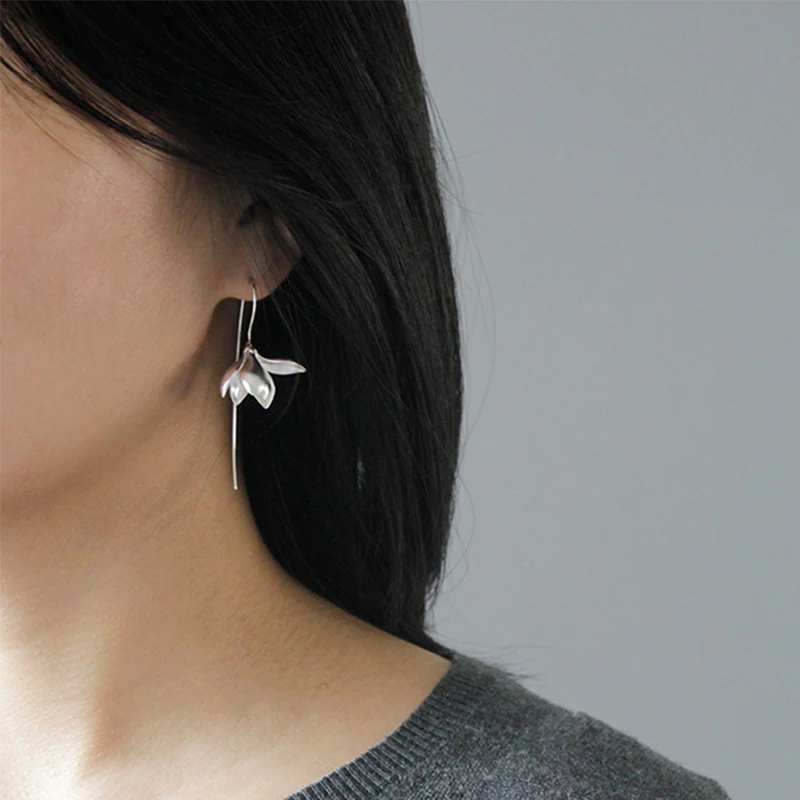 Lotus Fun Real 925 Sterling Silver Handmade Designer Fine Jewelry Elegant Magnolia Flower Dangle Earrings for Women Brincos
