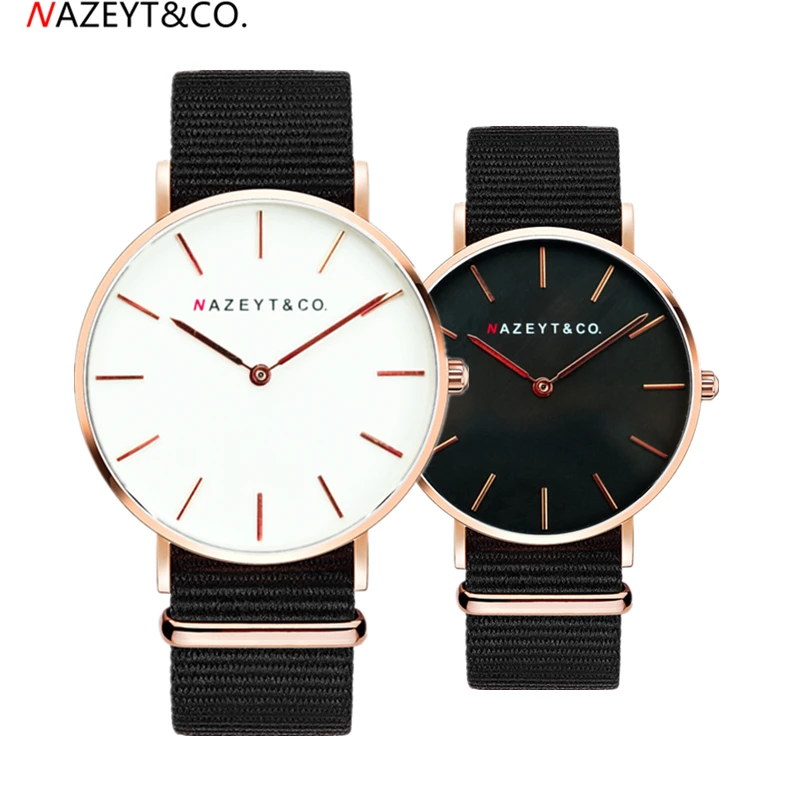 

Nazeyt new fashion black nylon couple quartz watch woman men teenager British style along lover watch Valentine's Day gift clock