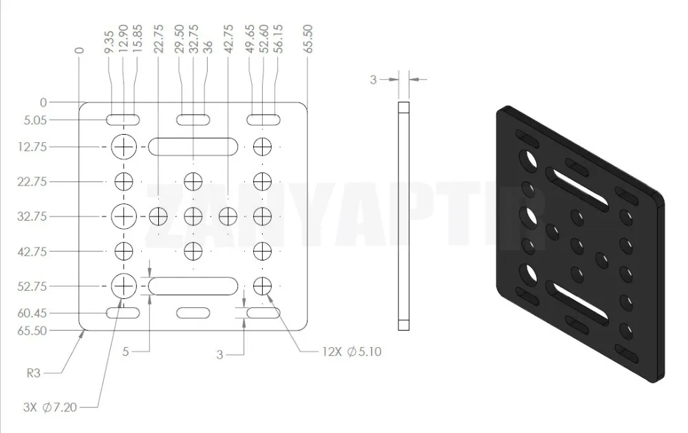 Запчасти для 3D принтера Openbuilds V Slot Gantry Plate 20 мм черная пескоструйная обработка 65 5 x