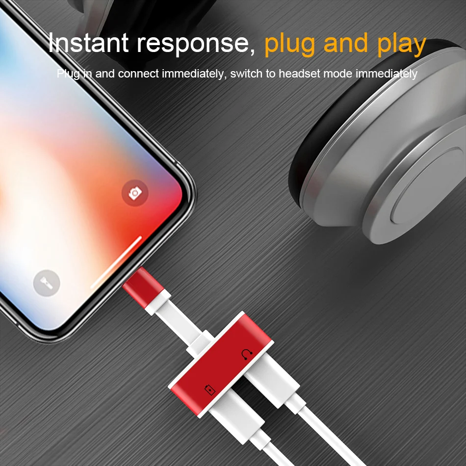 !ACCEZZ TPE AUX Dual Lighting Adapter Cable For iPhone 7 8 Plus XR XS MAX X Audio Calling Charging Connector For IOS 10 11 12 (2)