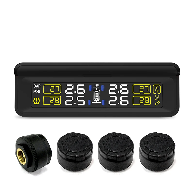 T86 Солнечная энергия USB зарядка автомобиля TPMS беспроводная система контроля давления в шинах с 4 внутренними/внешними датчиками