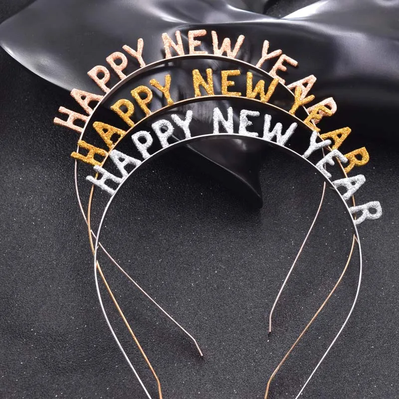 Hot sale Happy New year Letter christamas headband Onion Powder Sequins