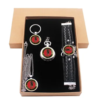

New Arrivals USMC Marine Corps Jewelry Gift Set Have Pocket Watch And Pendant Necklace And Key chain Bracelet With Gift Box