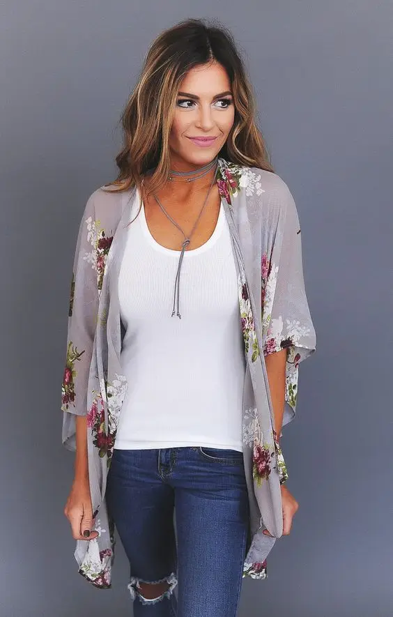 Awesome-Grey-Floral-Kimono
