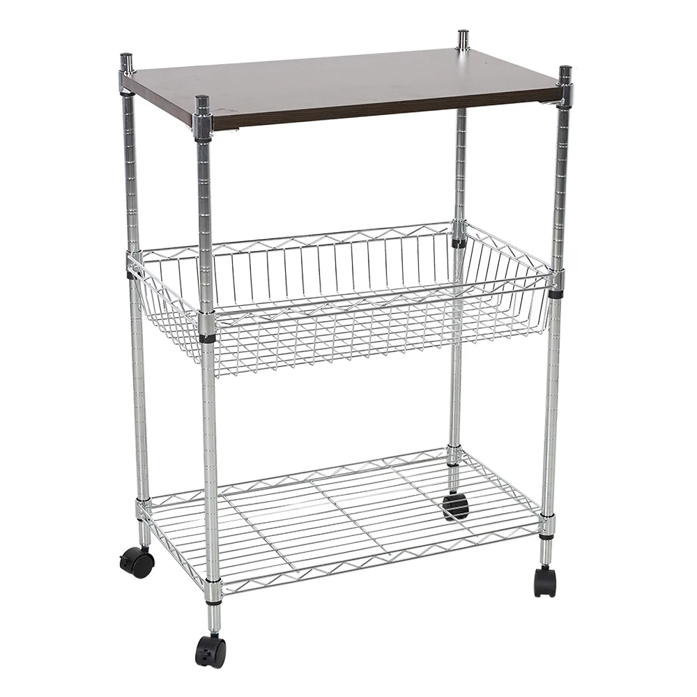 

3 Layers Kitchen Trolleys Cart 4 Wheels Multi-function Cart Wagon Kitchen Cart Sturdy Board Dining Storage