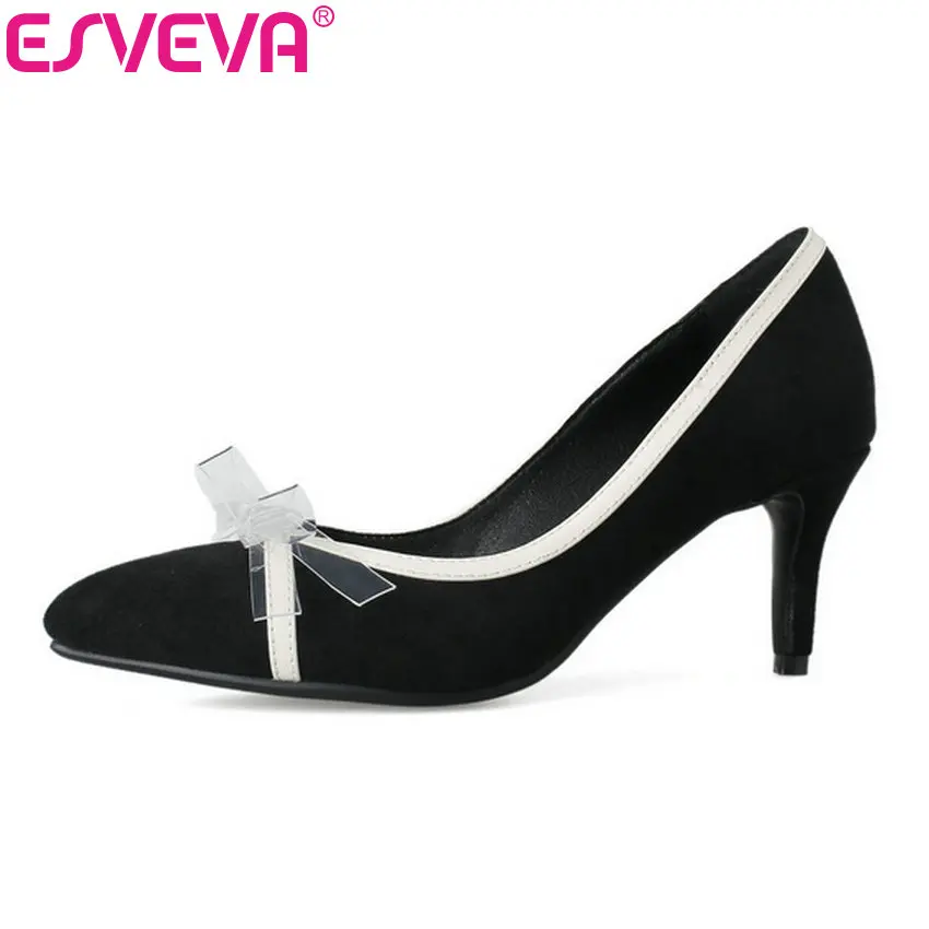 

ESVEVA 2019 Women Pumps Thin High Heel Pointed Toe Flock Concise Black Basic Mixed Color Woman Shoes Spring Size 34-43