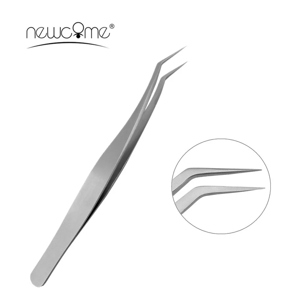

NEWCOME 100% Stainless Steel Anti-Static Eyelash Tweezers,3D/6D Volume Eyelash Extension False Individual Lash Tweezers Curved