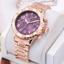 Luxury Brand Large Dial Ladies Man Unisex Full Gold Steel Band Three eyes calendar Waterproof Male