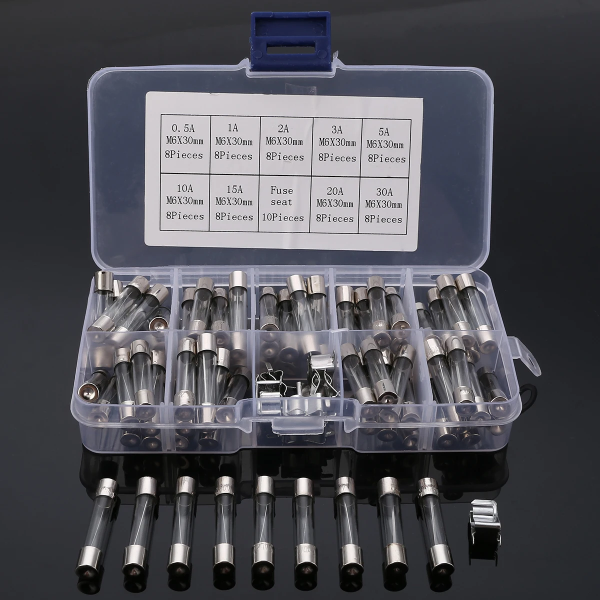 72pcs 0.5A-30A Fast Quick Blow Fuses Mayitr Glass Tube Fuse with Fuse Holder Assorted Kit 6x30mm