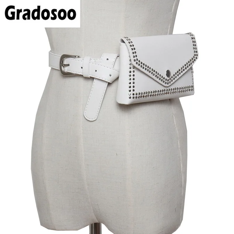 

Gradosoo Fashion Vintage Rivet Waist Pack Women Belt Bag Luxury Brand Bags Leather Waist Bag Small Phone Purse Fanny Pack A060