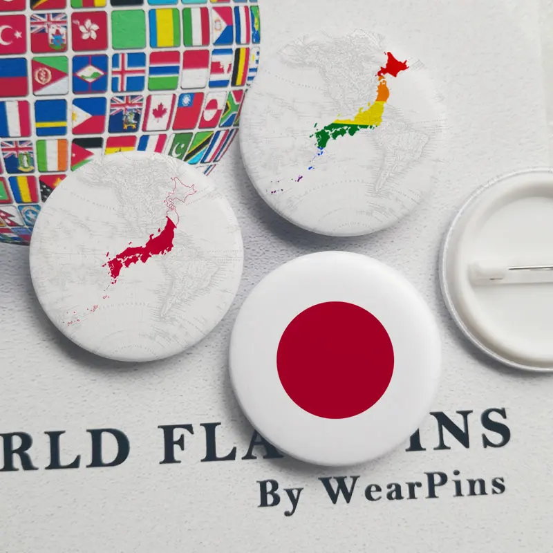 

Japan Flag Map Tin Button Pins LGBT Gay Rainbow Pride Tin Button Badges