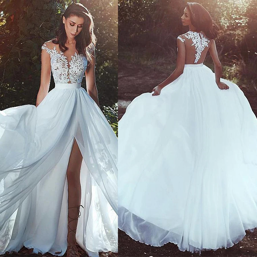 Graceful Chiffon Jewel Neckline A Line Wedding Dress With Lace
