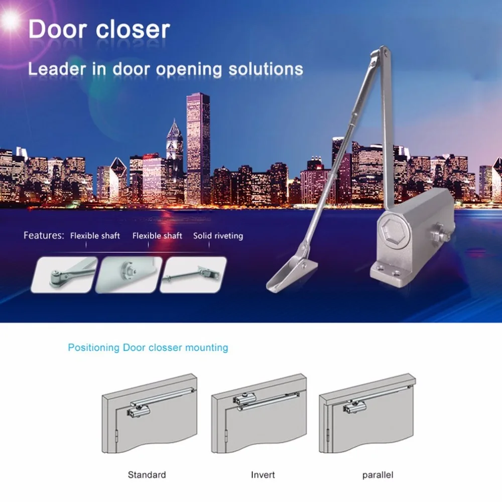 

Small 25-35KG Matte Silver Interruptor Automatic Hydraulic Arm Door Closer Mechanical Speed Access Control For Wood Iron Switch