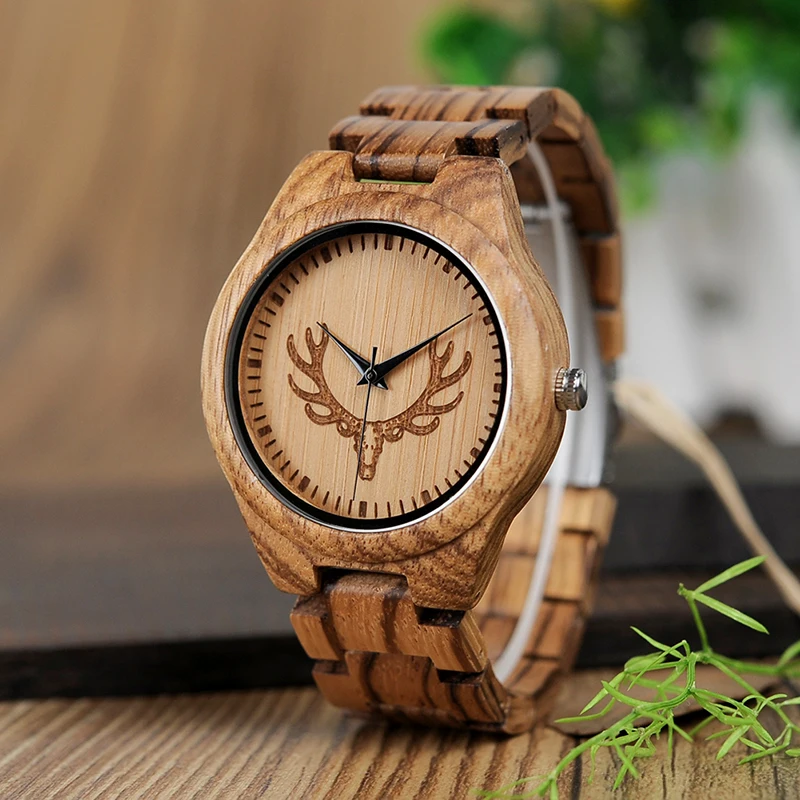 BOBO птица голова оленя циферблат Модные Полосатые деревянные часы relogio часы для мужчин кварцевые наручные часы для мужчин с подарочной коробкой L-K29