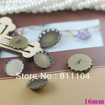 

16mm Antique Bronze Plated Copper Blank Bases Round Circle Lace Trays Caps Buttons Back Loop Cameo Diy Settings Blank Wholesale