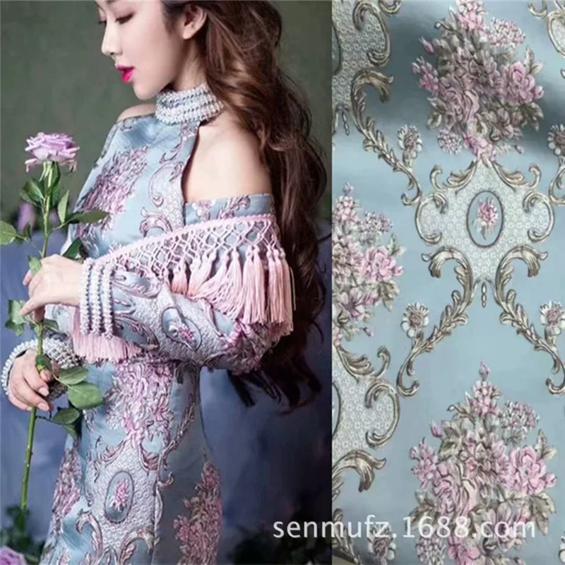 

Gold three-dimensional jacquard brocade fabric crisp coat flowers jacquard fabric Italian fashion patchwork fabric cloth DK14