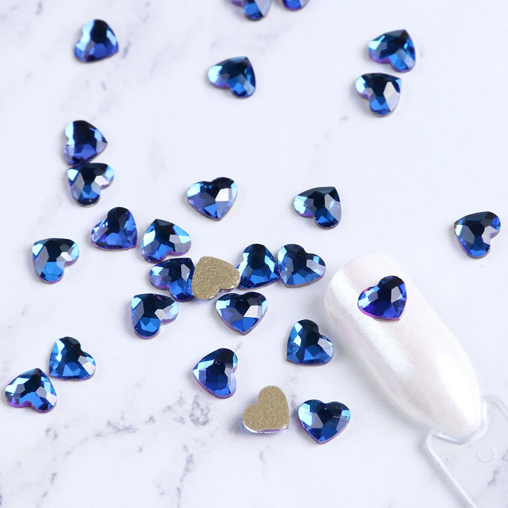 10 шт. 3D Стразы для ногтей с кристаллами, стразы с плоским дном, блестящее сердце, Алмазное украшение для маникюра, Аксессуары для инструментов BE991 - Цвет: Dark Blue