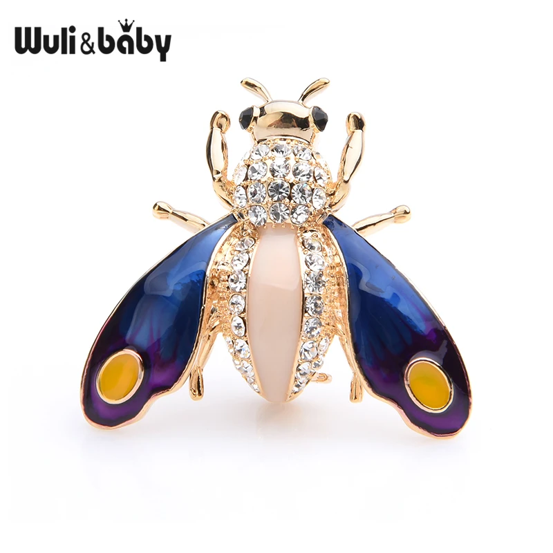 Wuli& baby, чешские Стразы, синяя эмаль, броши в виде пчел, для женщин и мужчин, сплав, насекомое, брошь для вечеринки, булавки, подарки