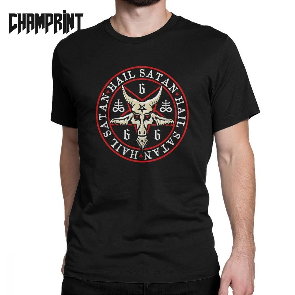 

Hail Satan Baphomet In Occult Inverted Pentagram Men T Shirts Tee Shirt Short Sleeve T-Shirt 100% Cotton Adult Clothes