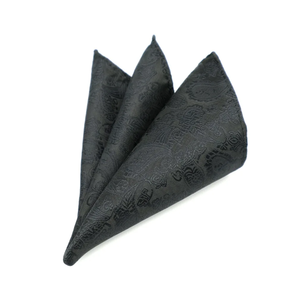 

F008 Classic Men's Handkerchief Vintage Silk Woven Hanky Gray Black Paisley Pocket Square 25*25cm Wedding Party Chest Towel Gift
