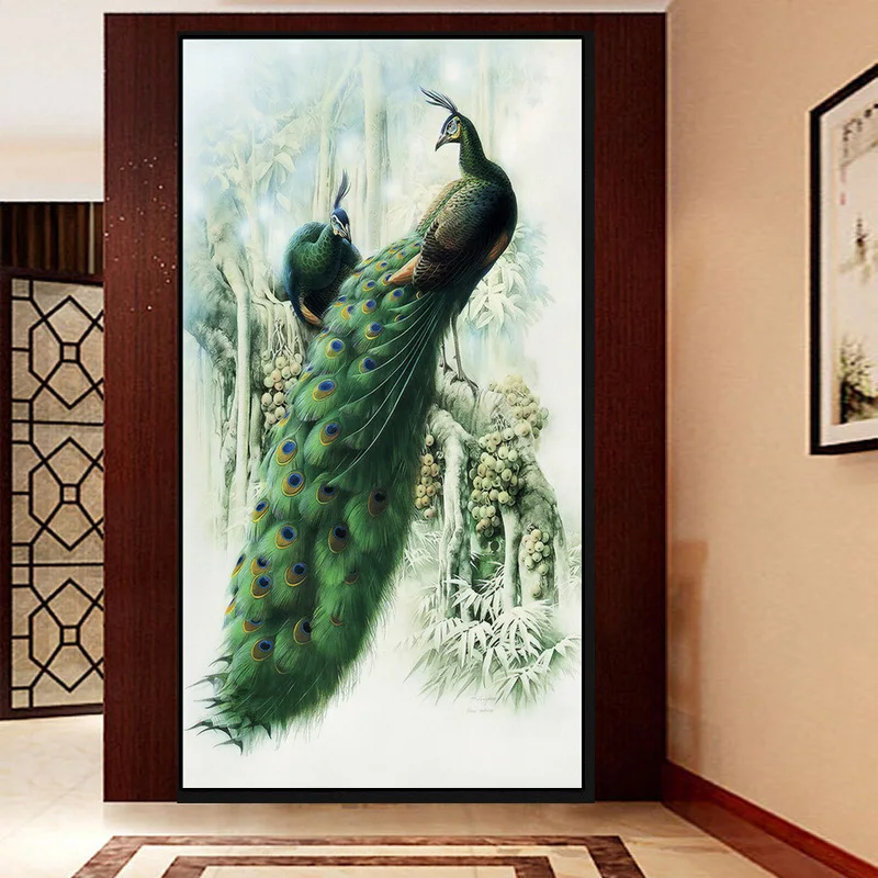 

Diamond Painting by Numbers Diamond 5D DIY Diamond Painting Cross Stitch Kits Wall Decor Two Green Peacocks Thick Branch Fruits