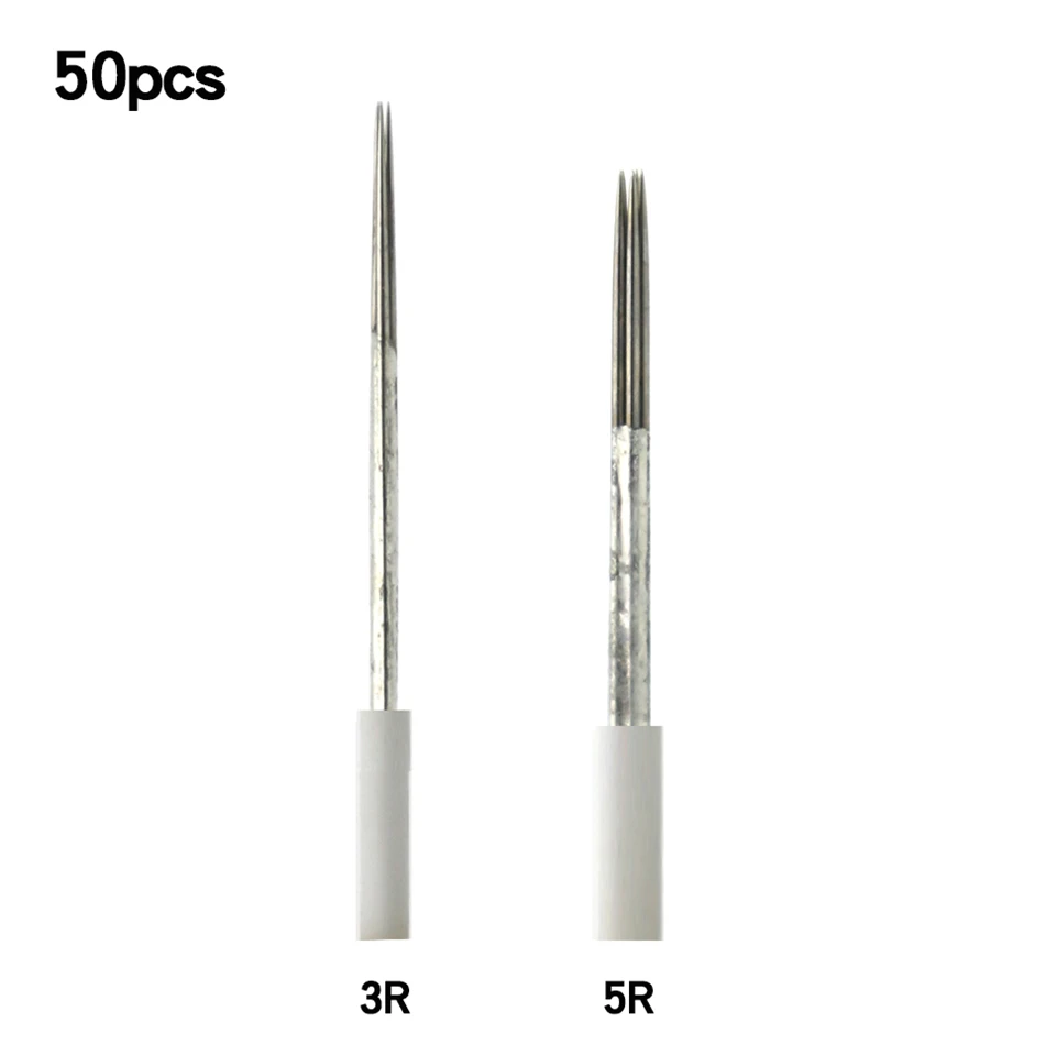50 PCS blue 3R 5R Shape Tattoo Needles Permanent Makeup Eyebrow Embroidery Blade For 3D Micrblading Manual Pen | Красота и здоровье