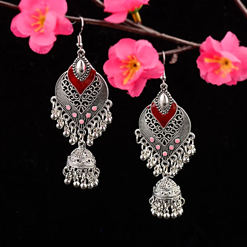 DOUVEI индийские ювелирные изделия Jhumka серебряные полые колокольчики Эффектные