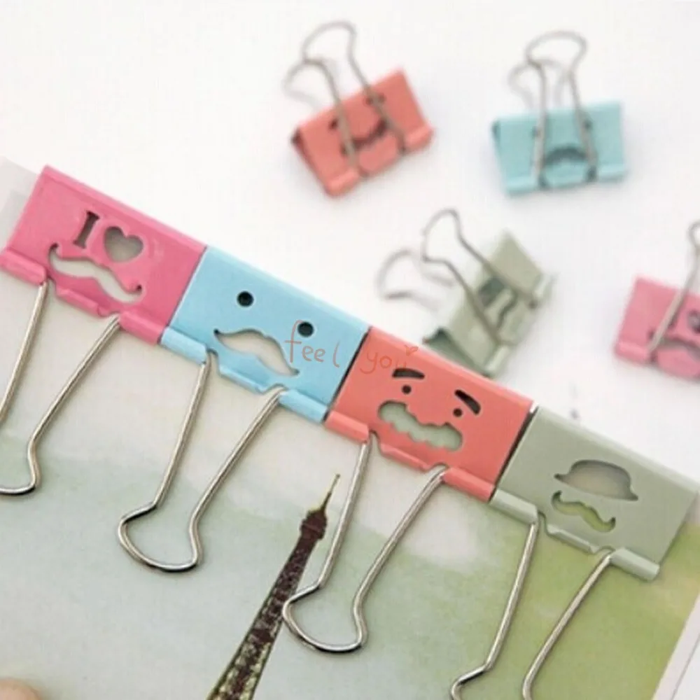12 Pcs Lovely Faces Office 30mm Width Metal Binder Clips Impression