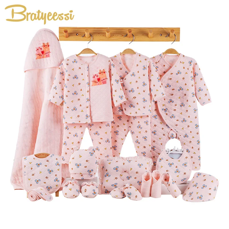 Cartoon Newborn Baby Girl Clothes Winter Thick Cotton Toddler Baby Boy Clothes Set Infant Clothing New Born Gift Set 3 Colors