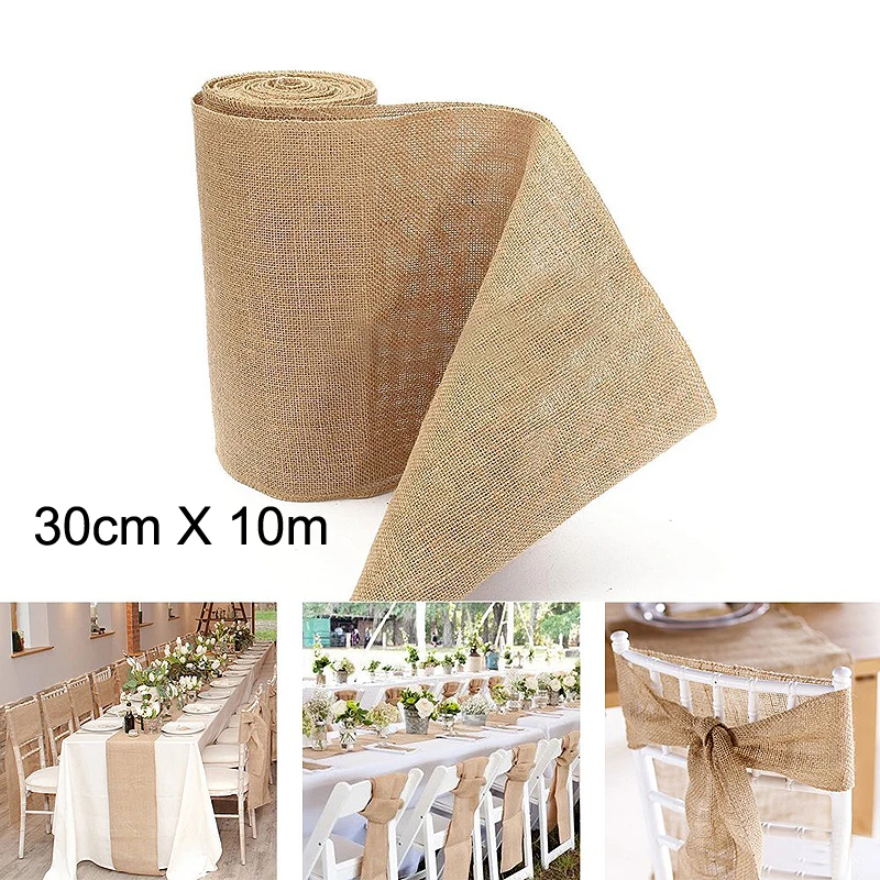 

10mx30cm Wedding Party Table Runner Burlap Natural Jute Imitated Linen Rustic Table Decoration Accessories Home Table cloth