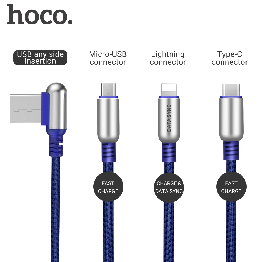 hoco 3в1 usb кабель для lightning микро юсб usb тип c для быстрой зарядки угловой реверсивный юсб разъем провод зарядное устройство для iphone xiaomi samsung прочный зарядный шнур тайп си micro usb лайтнинг зарядник