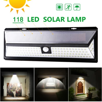 

118 LED 3 Modes Solar Power PIR Motion Sensor Wall Light Outdoor Waterproof Bright Energy Saving Yard Garden Wall Lamp