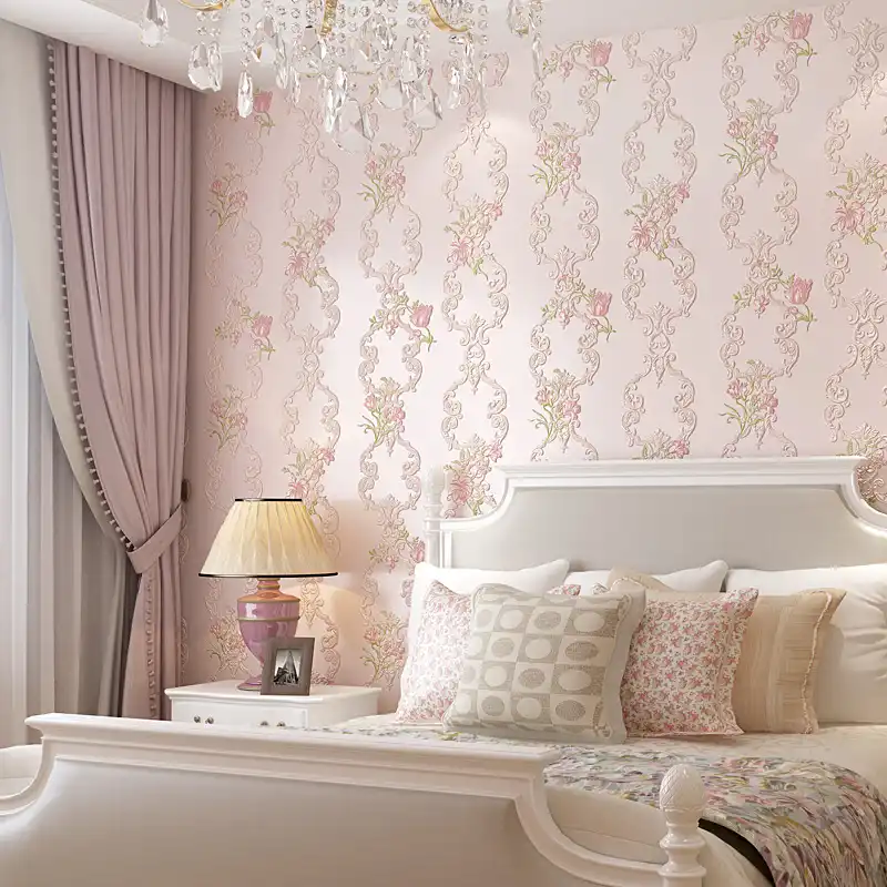 Sweet Flowers Wedding Rooms Wallpaper Stickers Romantic Stripe Curve Baby Girl Bedroom Wall Paper Home Decor 3d Sticker Qt032