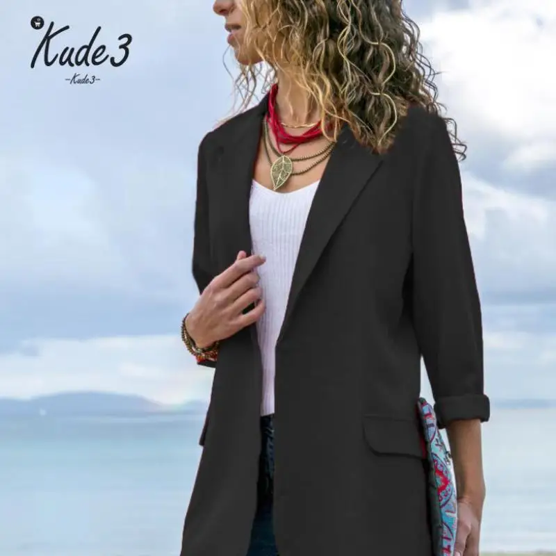 

Slim Blazers Women Autumn Suit Jacket Female Work Office Lady Suit Black None Button Business Notched Blazer Coat Fashion 4829