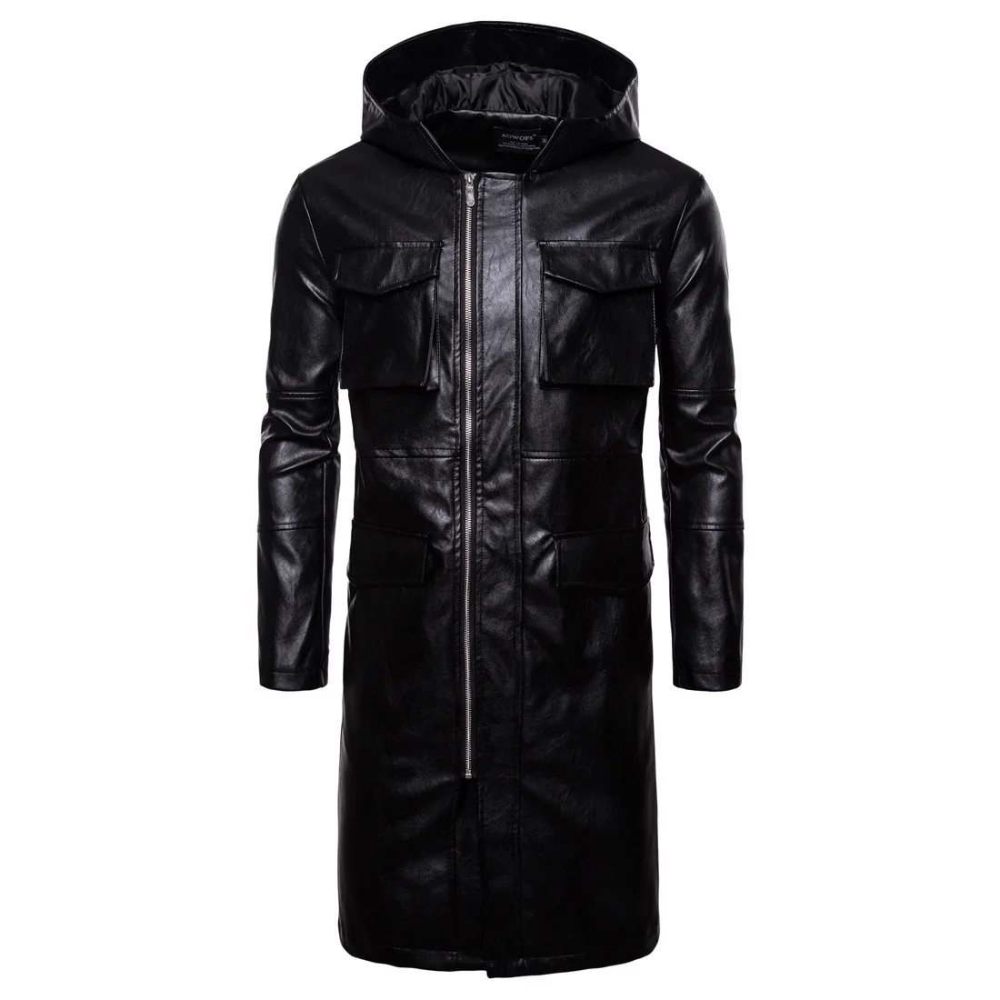 Новая модная кожаная куртка для мужчин, длинное кожаное пальто с капюшоном s для мужчин, приталенное молодежное мужское мотоциклетное кожаное пальто размера плюс