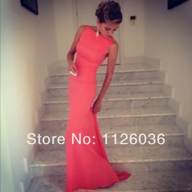 Free Shipping Best Selling Satin Sheath Formfitting High Neck Coral Mermaid font b Evening b font