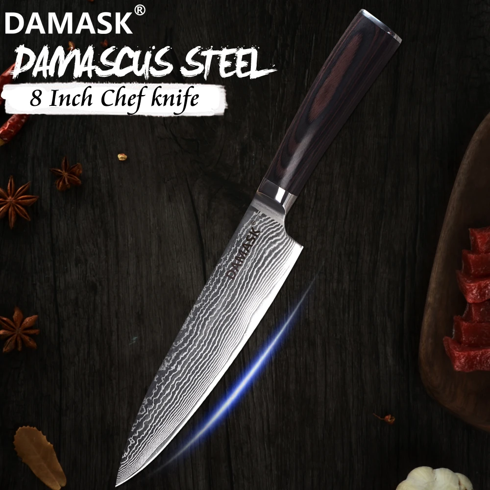 

Damask Chef Knife 8 inch Damascus Blade Japanese Cooking Knife 67 Layer VG10 Steel Kitchen Cutlery Master Chef Recommend Tools