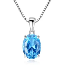Women Pendant Necklace For Wedding 925 Sterling-Silver-Jewelry Blue Oval Topaz Stone Party Necklaces Fine Jewelry hutang stone jewelry natural green turquoise blue topaz pendant solid 925 sterling silver necklace fine jewelry for women gift