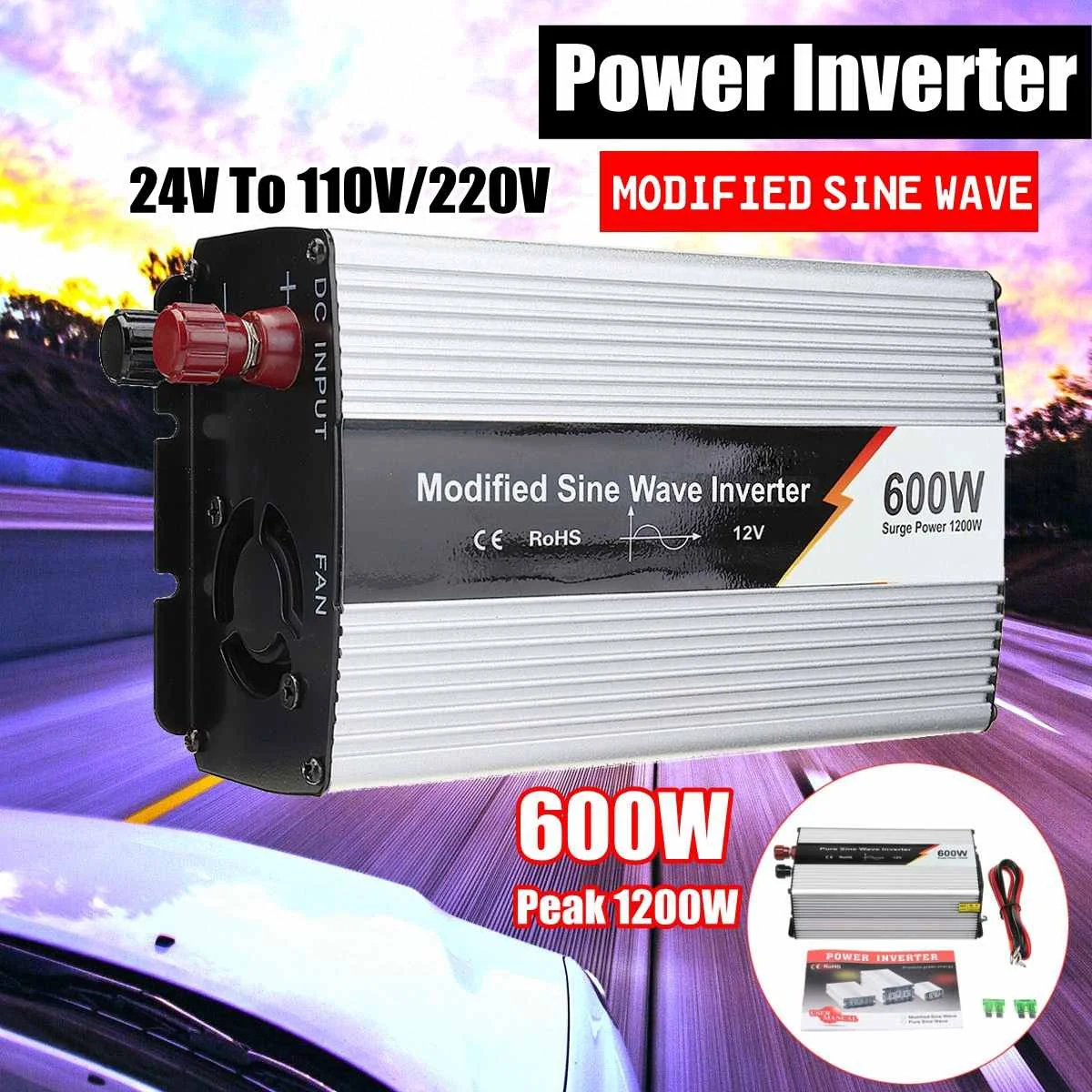 

600W 1200W(Peak) Power Inverter Modified Sine Wave Power Voltage transformer Inverter Converter 24V to 110V/220V