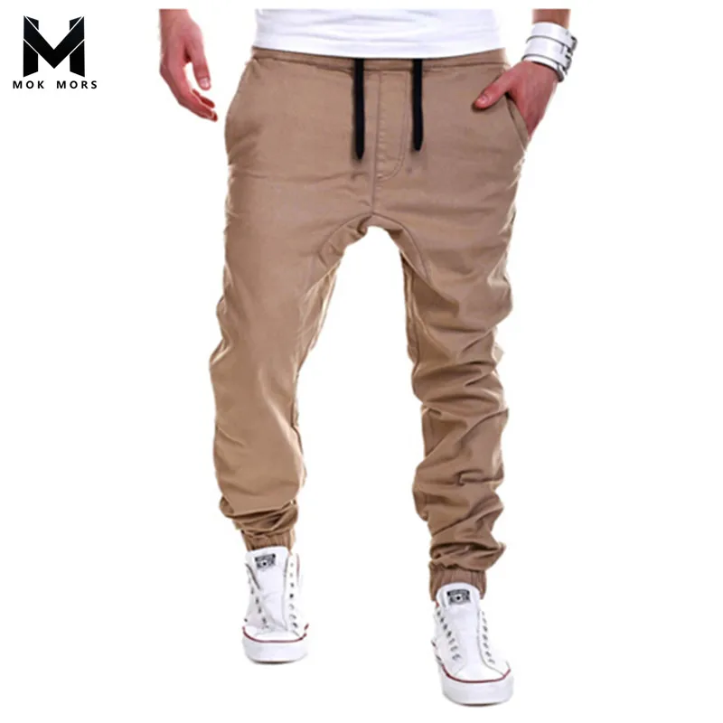 

MOK MORS M 2017 Fashion Mens Joggers Brand Male Trousers Men Pants Casual Solid Loose Pants Sweatpants Jogger khaki Black