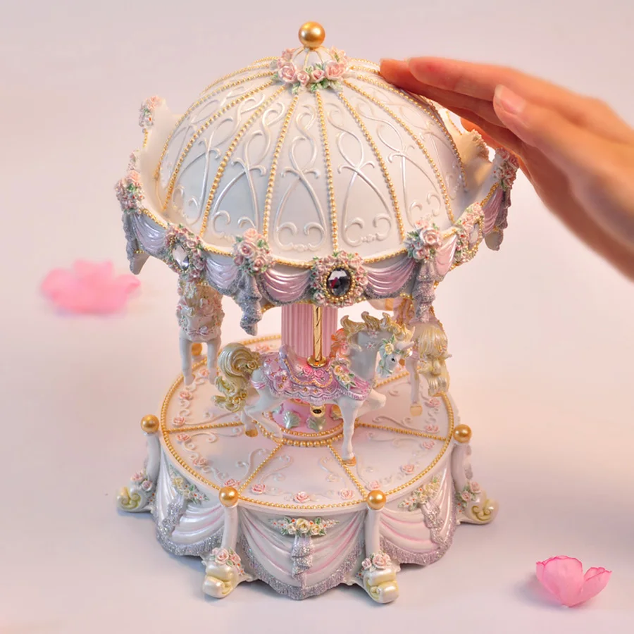 

WS Arts Big Size Carousel Music Box Up and Down Merry-Go-Round Musical Boxes LED flash lights Love Girl Valentine's Day Gifts